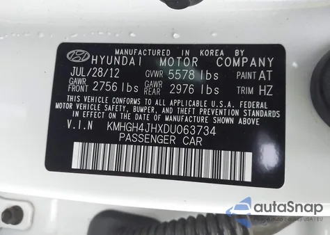 2013 Hyundai Equus Ultimate из США, поврежденный, VIN KMHGH4JHXDU063734